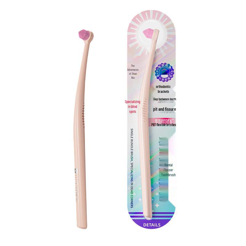 Kieferorthopädische Zahnbürste mit weichen Borsten und einzelnem Büschel für Zahnlückenreinigung kirschblüte rosa