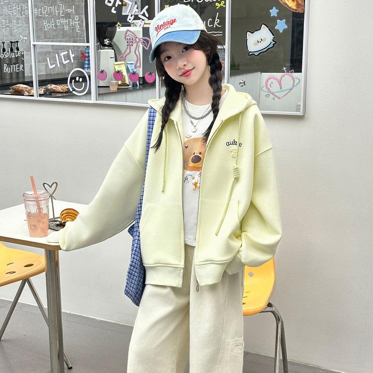 Girls' Casual Zipper Cardigan: Spring/Autumn 2026 Junior High Sweatshirt Jacket