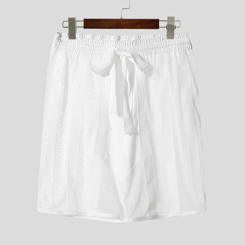 

INCERUN Мужские шорты для пижамы на кулиске, с эластичной талией, в полоску, из сетки, с ажурными вставками XL