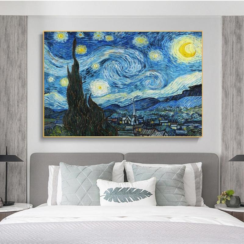Van Gogh Sternennacht, berühmte Leinwandgemälde an der Wand, Poster und Drucke, impressionistische Wandkunstbilder für das Wohnzimmer