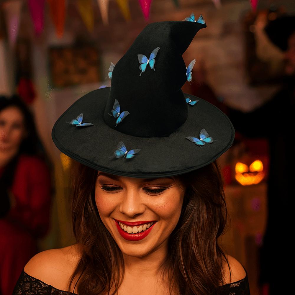 Colorful Butterfly Wizard Cap Velvet Halloween Black Cap Halloween Witch Hat Halloween Party