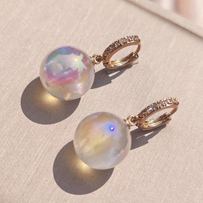 Coreeană la modă, alb, strălucitor, rotund, imitație de perle, cercei cu picătură pentru femei, cercei cu zircon, bijuterii, accesorii de petrecere