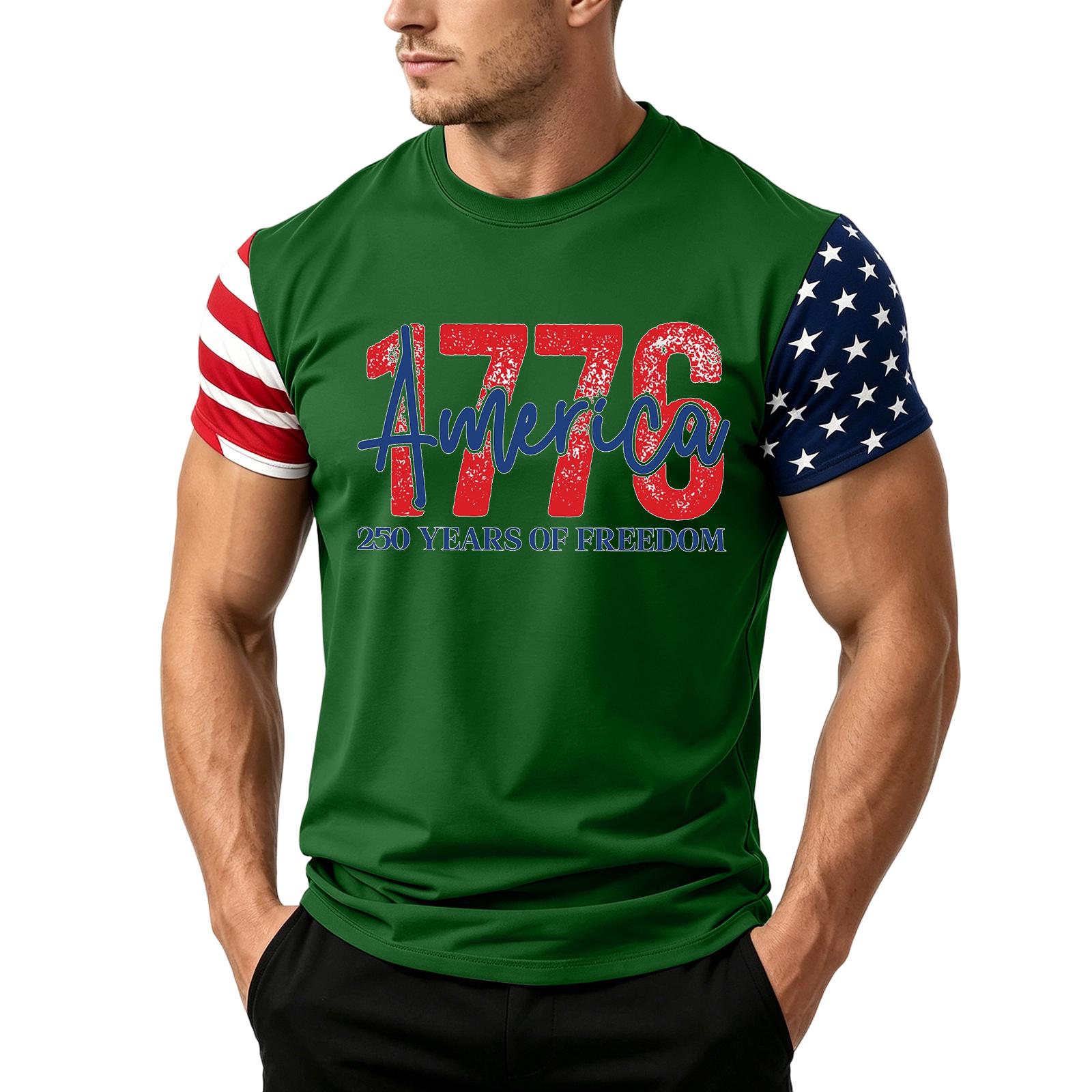 

Men s Short Sleeve Casual T Shirt Loose Fit Summer Daily Wear Crew Neck Flag Pattern Printed Tee for Outdoor Activities L