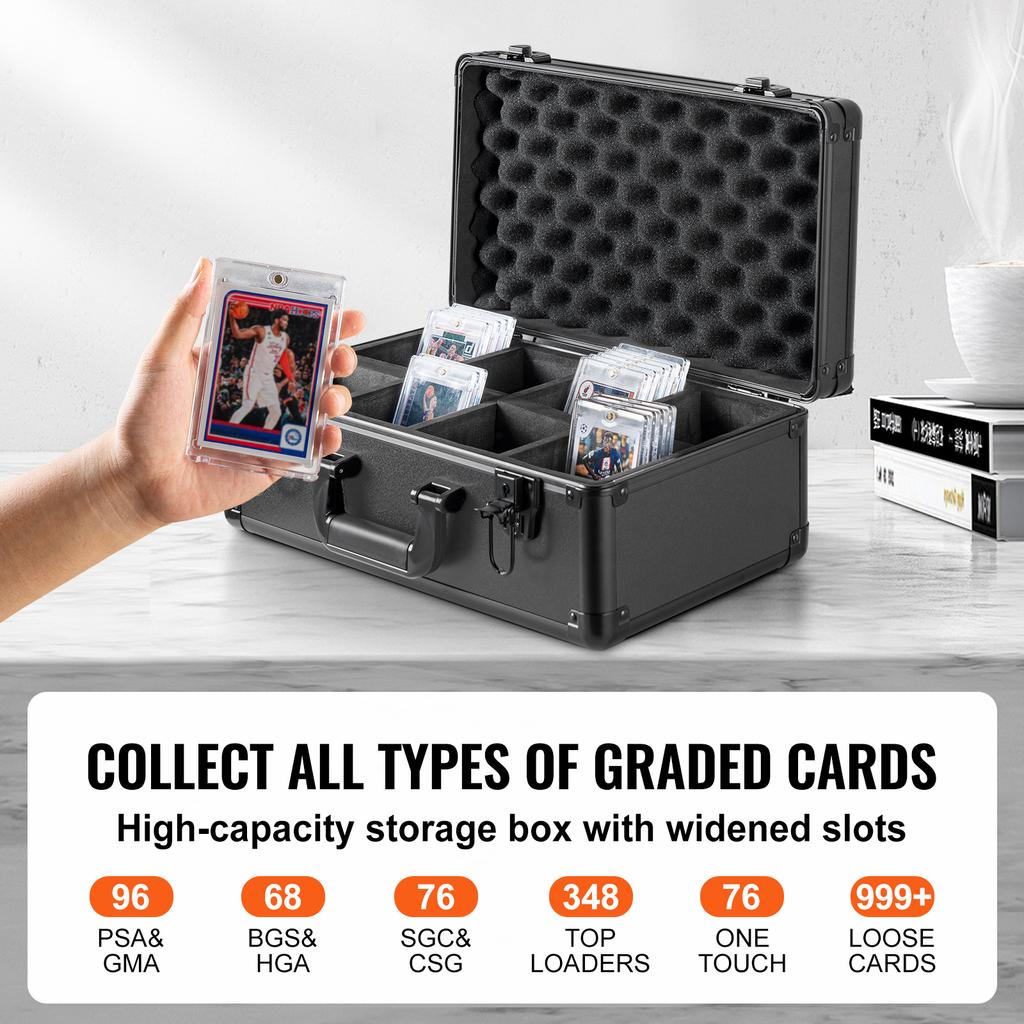 SucceBuy Graded Card Storage Box 4 Slots or 5Slots with Key Lock or Coded Lock Foam Dividers for 96/108/120/162 PSA Graded Cards