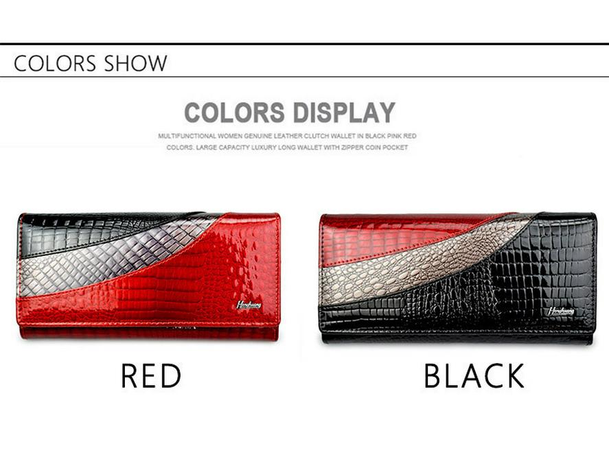 Women's Genuine Crocodile Pattern Patent Leather Wallet with Snap Button and Card Holder