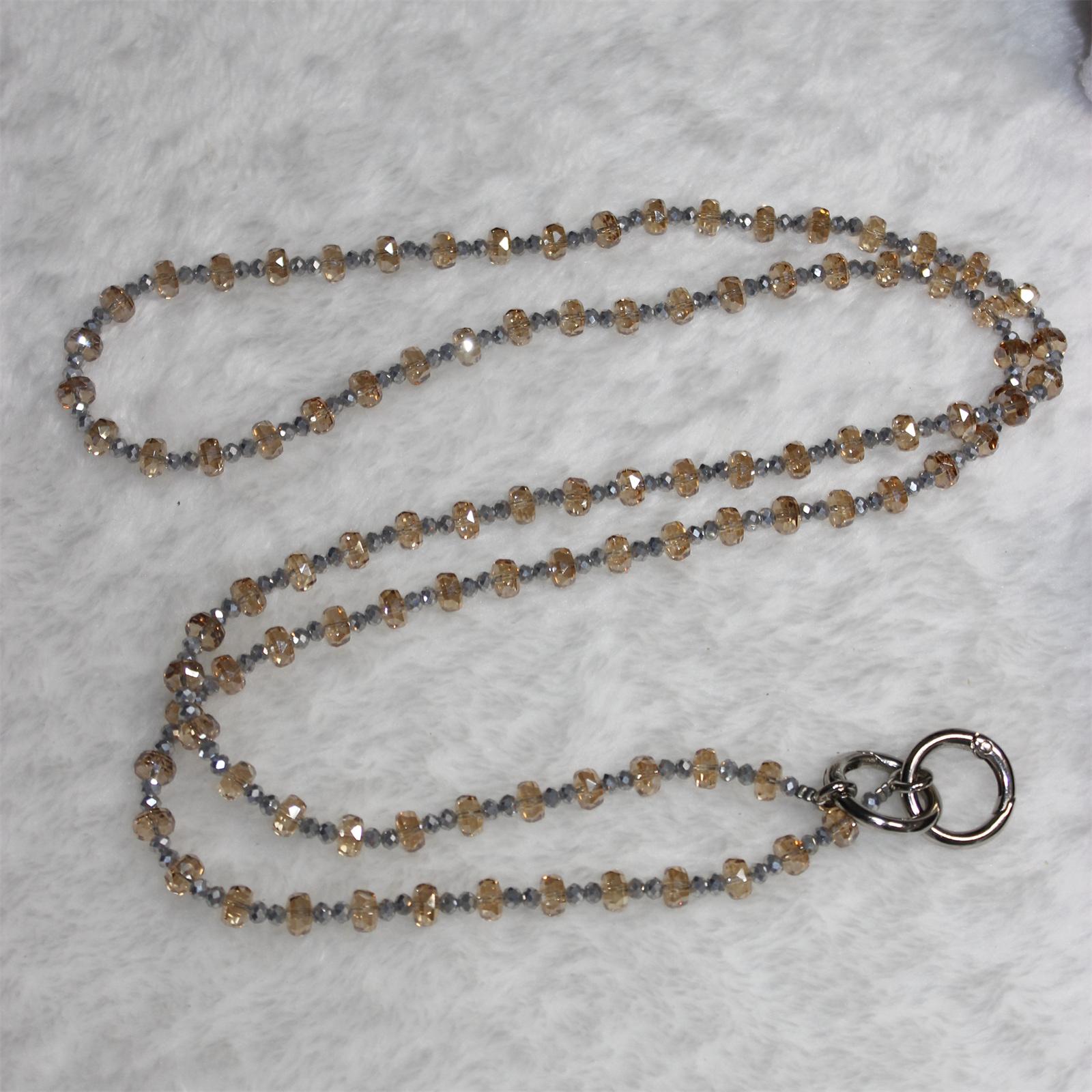 Mobile Phone Lanyard Wheel Crystal Beads Crossbody Phone Beads Strap with Tether Tab,Total Length: 120cm K
