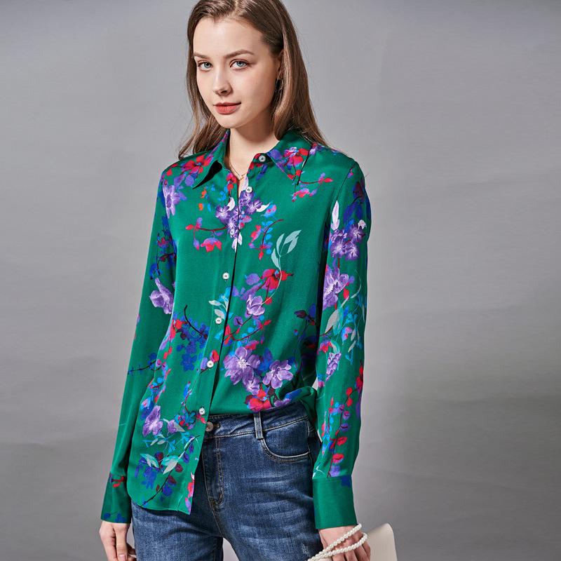 Hangzhou Women's Printed Stretch Silk Lapel Shirt