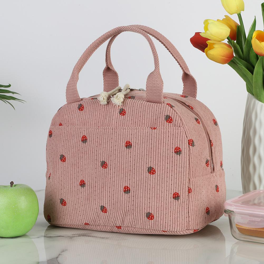 Strawberry/Daisy Corduroy Lunch Tote Bag Large Capacity Insulated Lunch Bag Multi-Function Cute Lunch Bag for Women Girls Kids