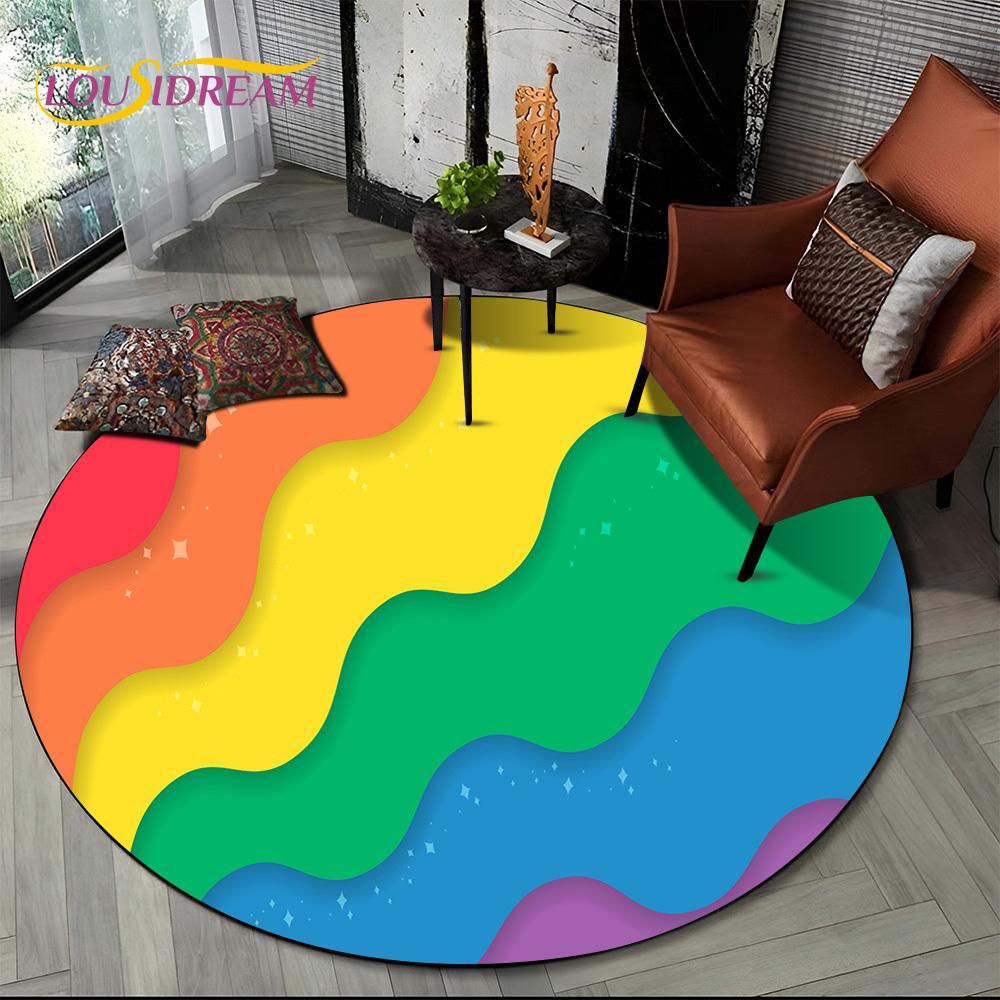 Colour Rainbow 3D Illusion Vision HD Cartoon Round Area Rug,Carpet Rug for Living Room Bedroom Sofa Playroom Decor,Non-slip Gift