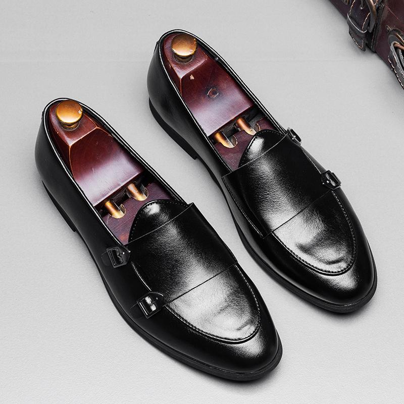 Fashion Men's Double Buckle Loafers High Quality Leather Casual Slip On Comfortable Formal Business Shoes Lightweight Male Driving Shoes