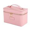 Portable Cross-Grain Leather Cosmetic Bag with Gold Hardware - Makeup and Skincare Travel Organizer