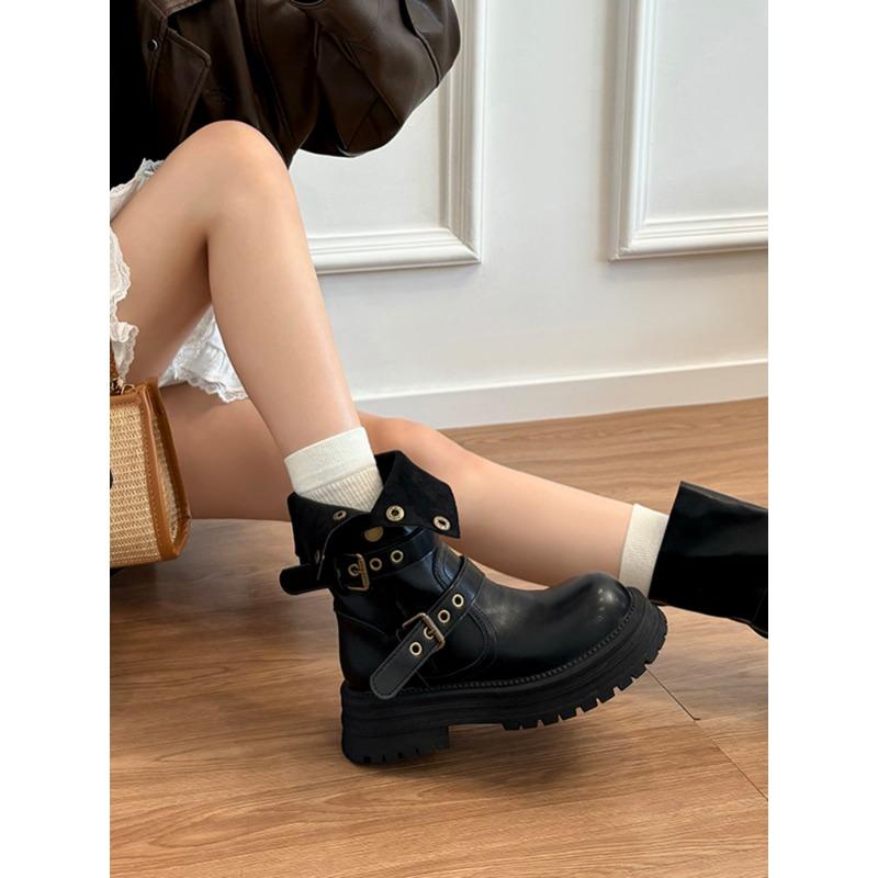 New Women's Single Boots Retro Women's Shoes Mid-calf Boots Thick-soled Ankle Boots