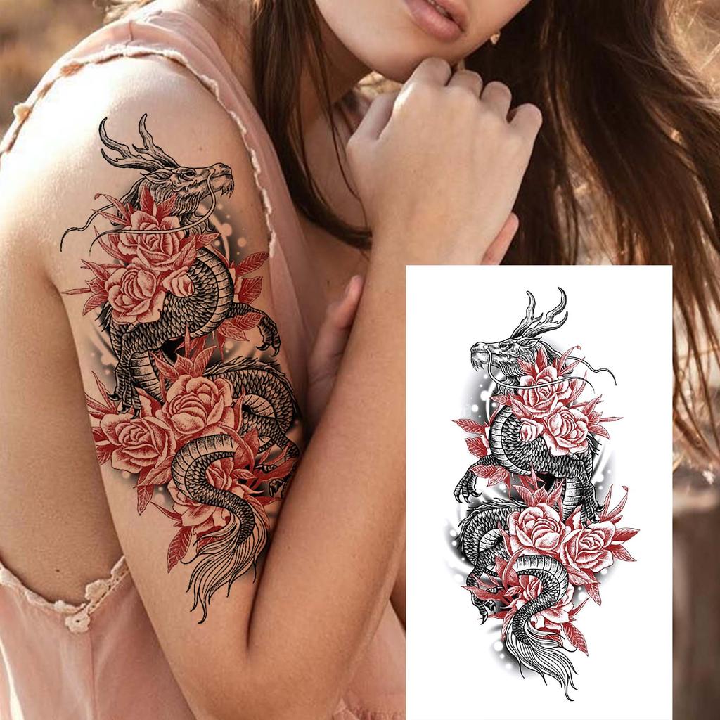1 Sheet Dragon Temporary Tattoos For Men Women Water Transfer Tattoo Sticker Self Adhesive High Quality Fake Tatoo Arm Forearm