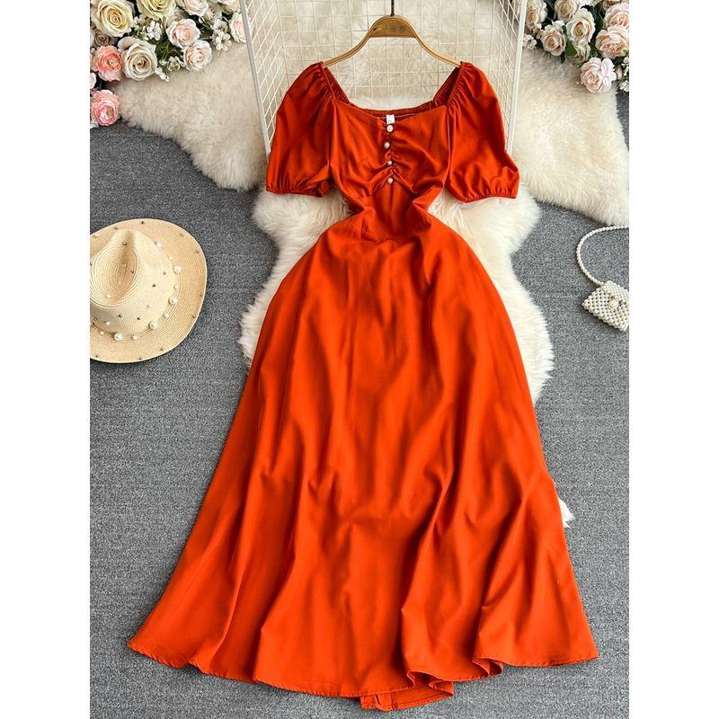 Wine Red French Bubble Dress Engagement Dress