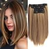14 Short Clip-In Hair Wig Extensions 4pcs of Straight Soft Synthetic Hairpieces for Women In Black Brown