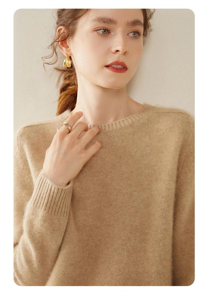 Women's Plus Size Round Neck Cashmere Sweater - Short Style, Thickened Knit Base Layer for Autumn & Winter, 2025 Edition.