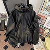 Short and wide hooded leather jacket men's spring and autumn cleanfit American ruffian handsome high-end silhouette loose PU leather jacket