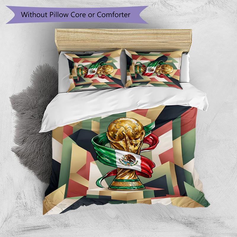 Mexico footbal Printed Bedding 3 Piece Set Cozy Breathable Bed Cover Set as Housewarming Holiday Gift