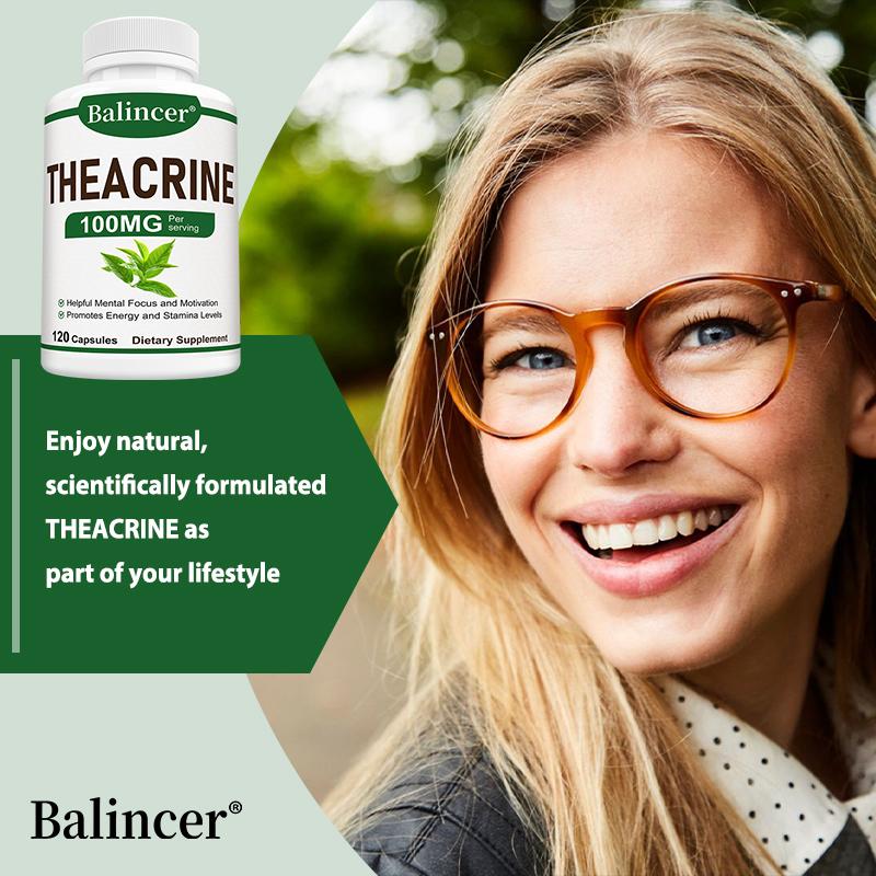Theacrina 100 mg Integratore Alimentare, Cellulosa Microcristallina, 120 Capsule per Flacone
