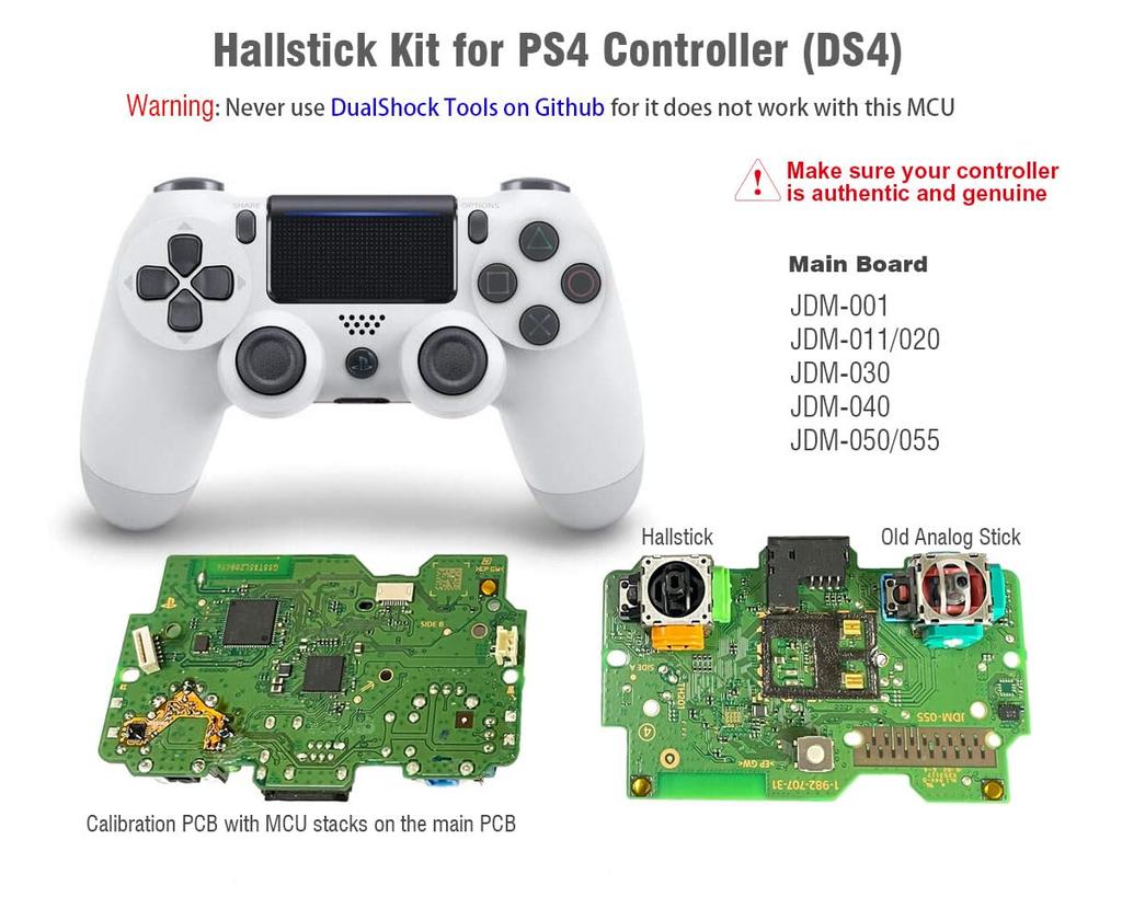 ElecGear Hall Sensor Joystick Erstatning for DualShock PS4 2 stk Elektromagnetisk Hall Joystick Kontrollspak 2 stk Kalibrerings-PCB Avlodding Reparasjon