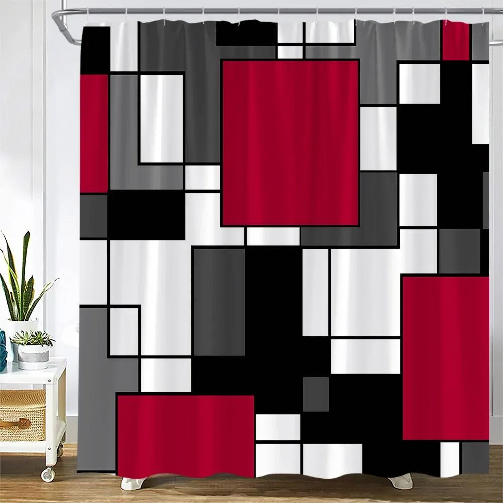 Kreative Geometrische Duschvorhänge Blau Grau Weiß Spleißen Schwarze Linien Abstrakt Modern Nordisch Heimdekor Badezimmervorhang-Sets