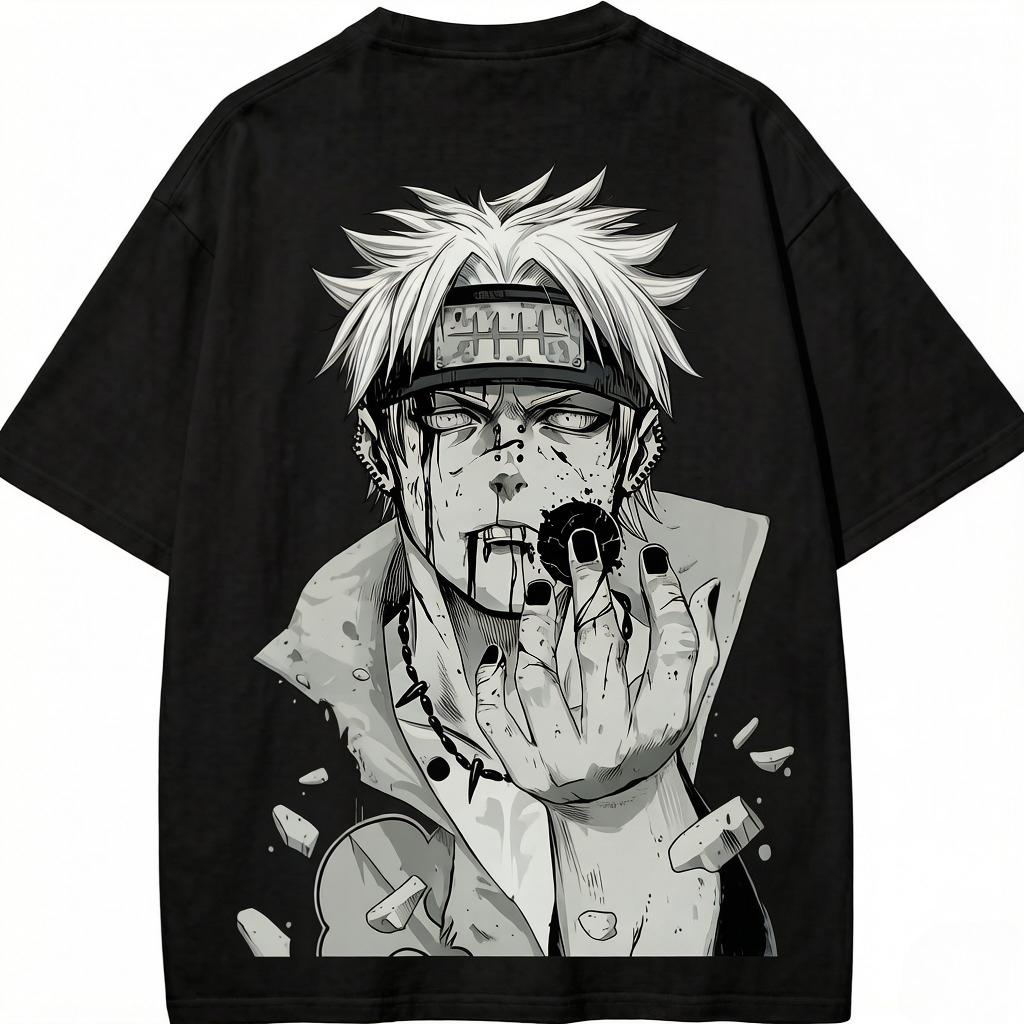 T Shirt Rinnegan Akatsuki Vintage Acid Wash Streetwear  Retro Anime Graphic Cotton Men Tees Top