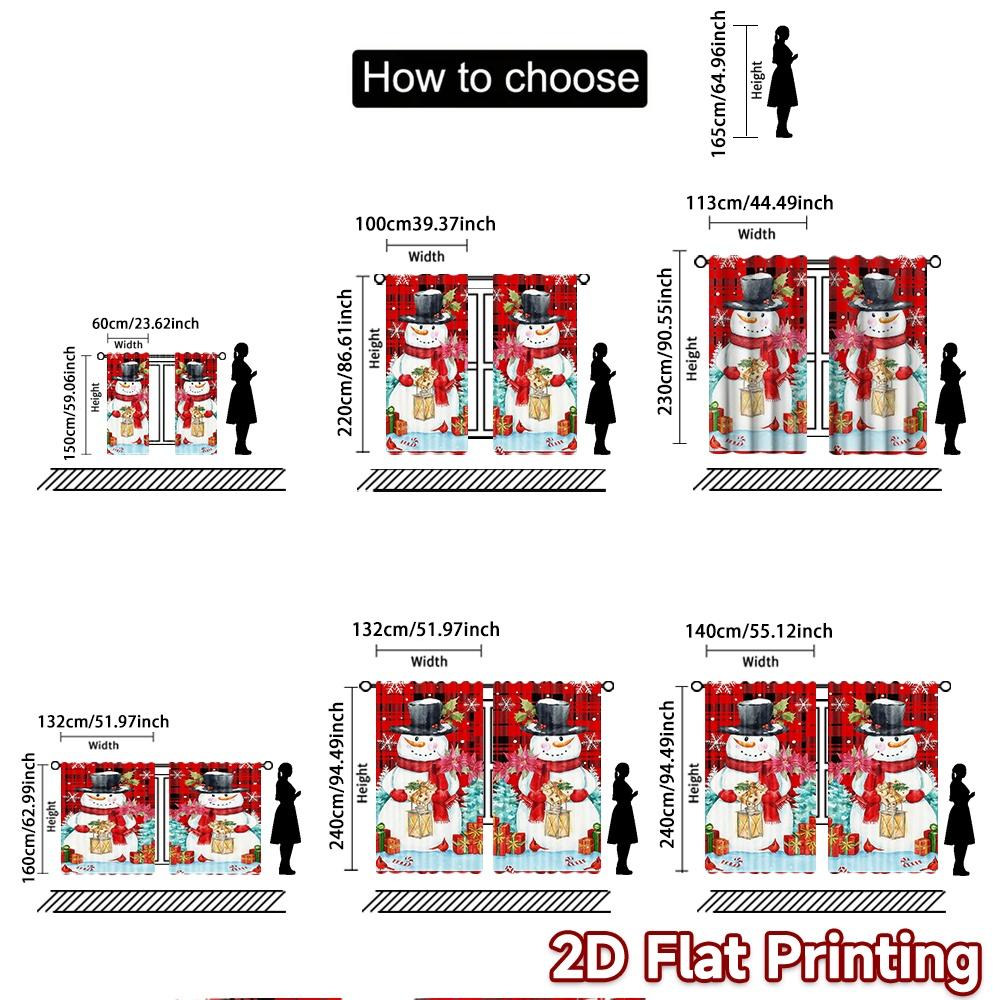 2pcs, 2D FLAT PRINTING Curtains (Without Rod) Festive Snowmen Minimalist Holiday Curtains Versatile Polyester Curtains Art Deco