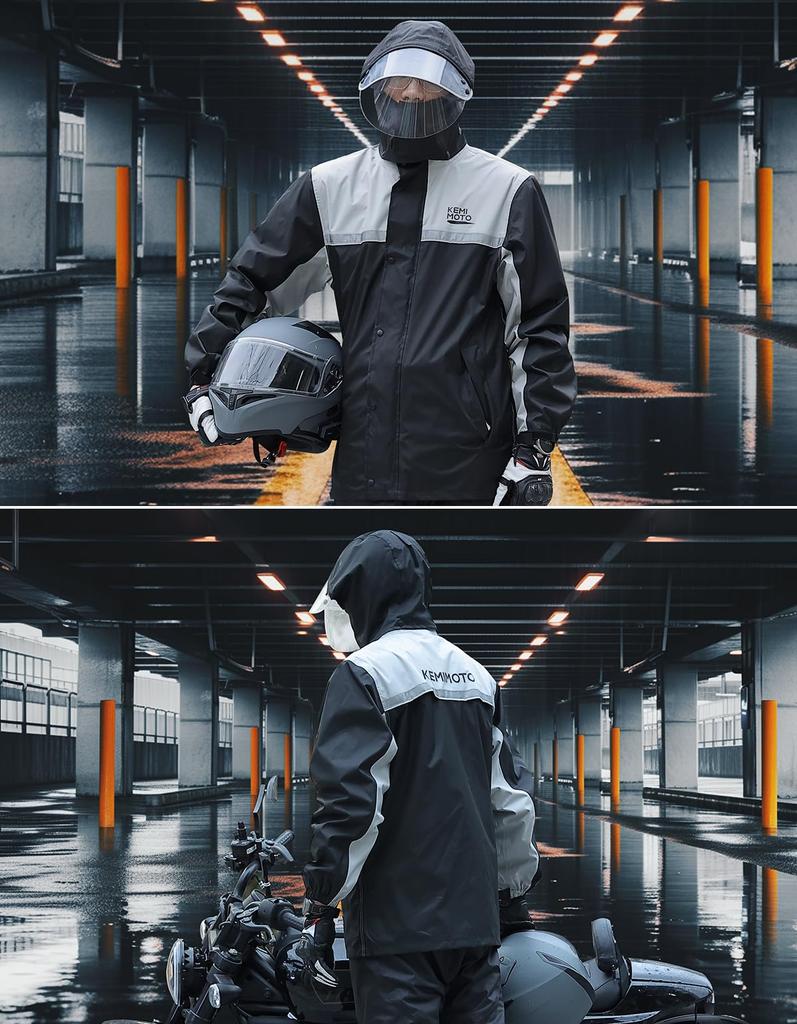 [KEMIMOTO] Motorcycle Rainwear Top and Bottom Set [IPX6 Waterproof & Water Pressure Resistance 10,000mm] KM1102 Size L