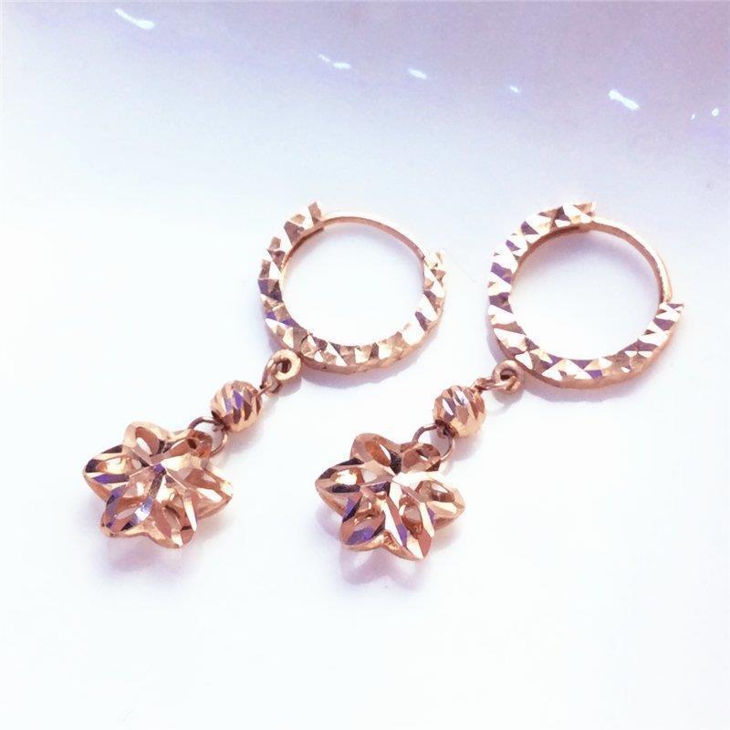 Purple Gold Flower Simple Cold Wind Unique Design Rose Gold Plated Earrings
