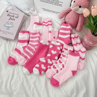 Korallfleece-strumpor, Rosa golvstrumpor, Damhöst- och vinterstrumpor med halv-fleece, Hemmasov