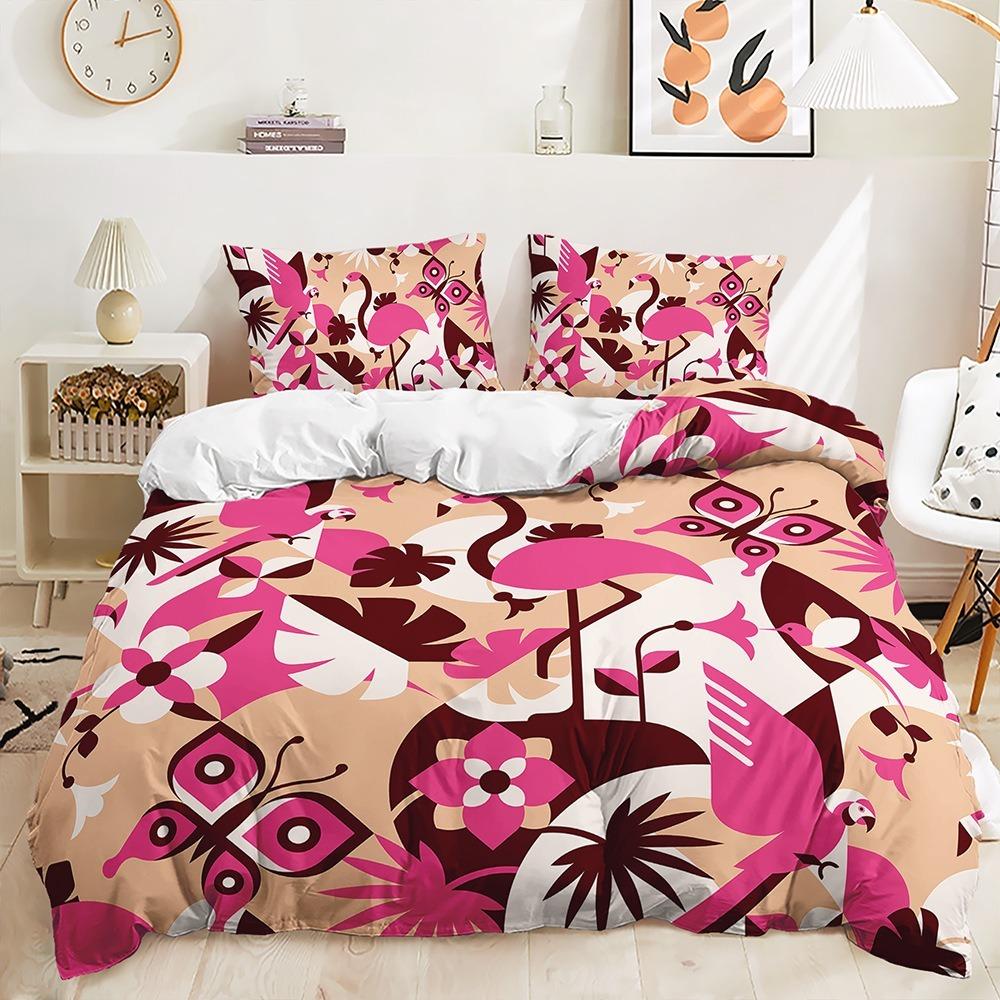 3D Flamingo Duvet Cover Full Size 2/3 Animal Pattern Bedding Set with Pillowcases for Teens and Boys 2/3 Polyester Duvet Cover