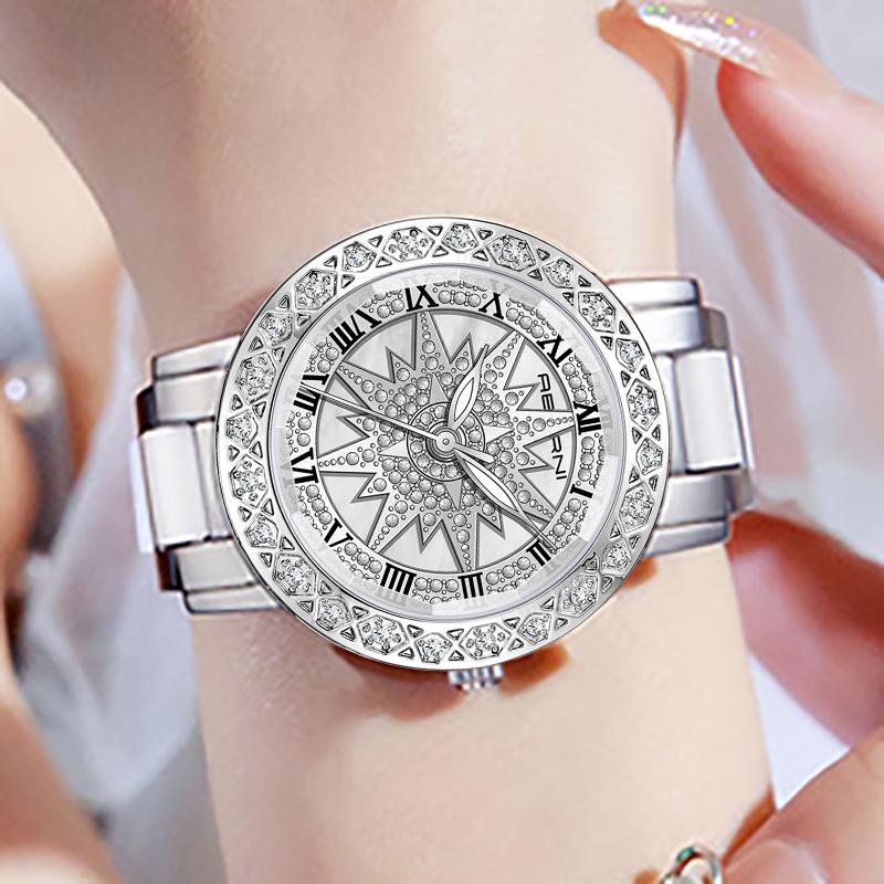 ABORNI Rotation Dial Women Bracelet Watches Silver Ladies Wrist Watches Gift For Girlfriend Wife Quartz Wristwatches