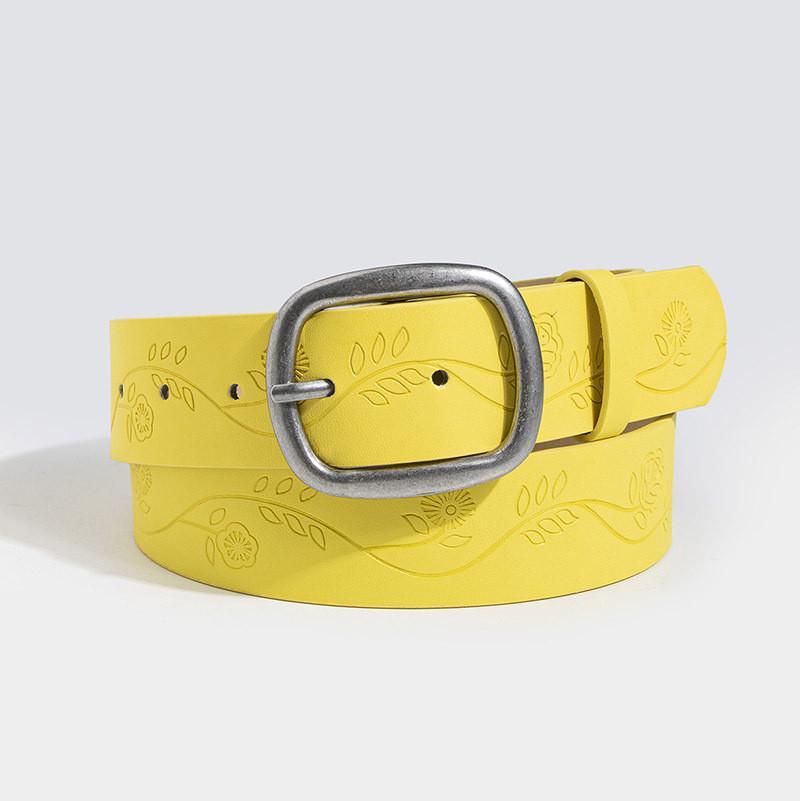 Old Style Embossed Faux Leather Waist Belt With Pin Buckle For Vintage Fashion