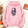 Gotischer Lila Floral Totenkopf Grafik Damen Hoodie Langarm Herbst Winter Halloween Tag der Toten Ästhetik Streetwear Y2K Damen Oberteil