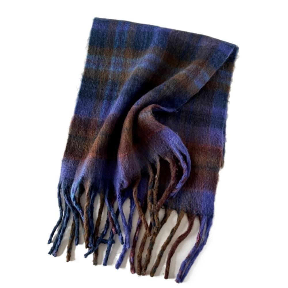 Plush Plaid Wool Scarf Tassel Long Shawl Simple Winter Cashmere Scarves  Girl