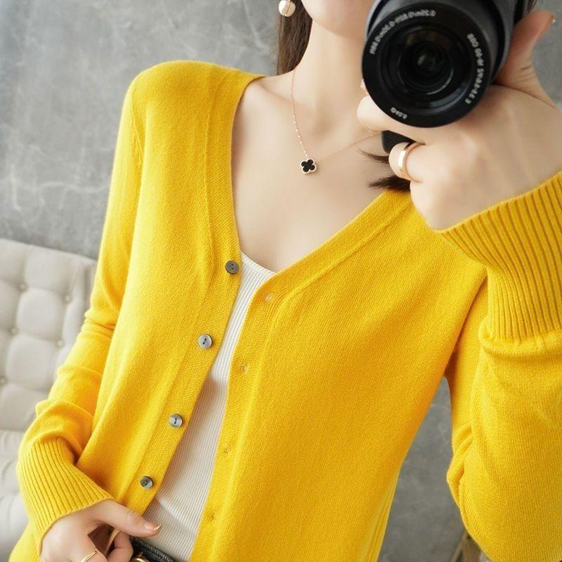 Damen Strickjacke Rundhalspullover Herbst und Winter Strickpullover Damen Einfarbig Langarm