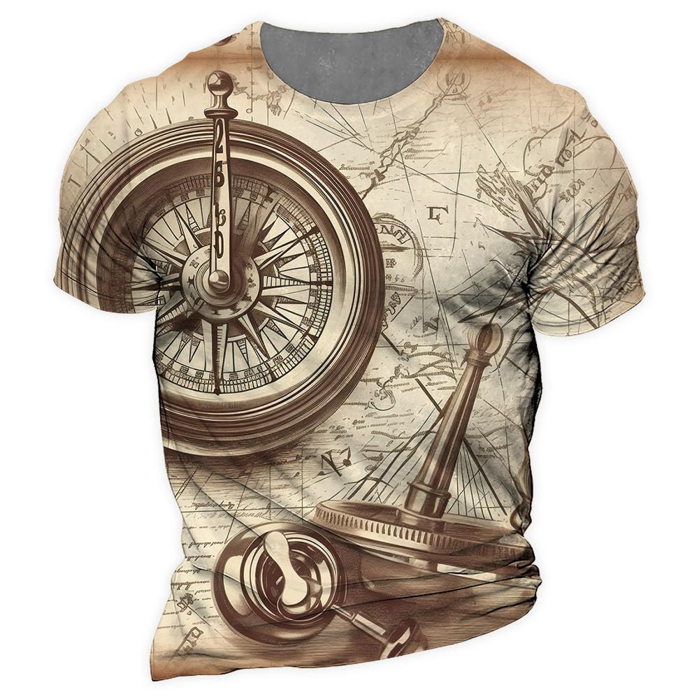 

Вінтажна футболка з компасом, чоловіча 3D навігаційна друкована футболка з круглим вирізом і короткими рукавами, вуличні панк-великі топи, чоловіча Homme Camiseta 6XL