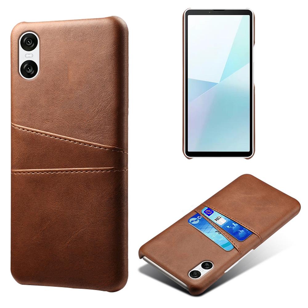 For Sony Xperia 10 VI Case Leather Coated PC Phone Cover Back Dual Card Slots