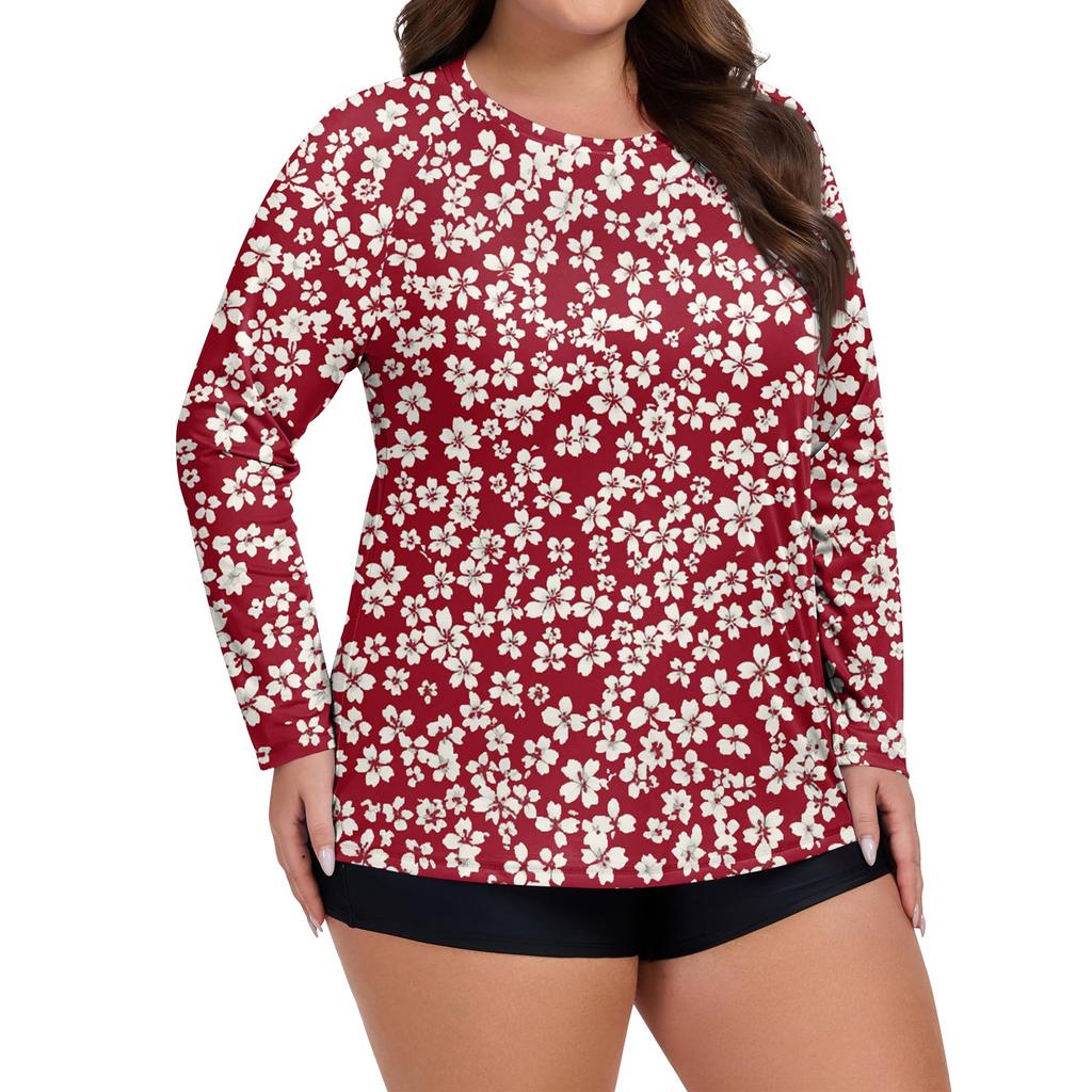 Women's Printed Large Size Long Sleeve Swimsuit Sun  Jacket Quick Dry Hiking Top