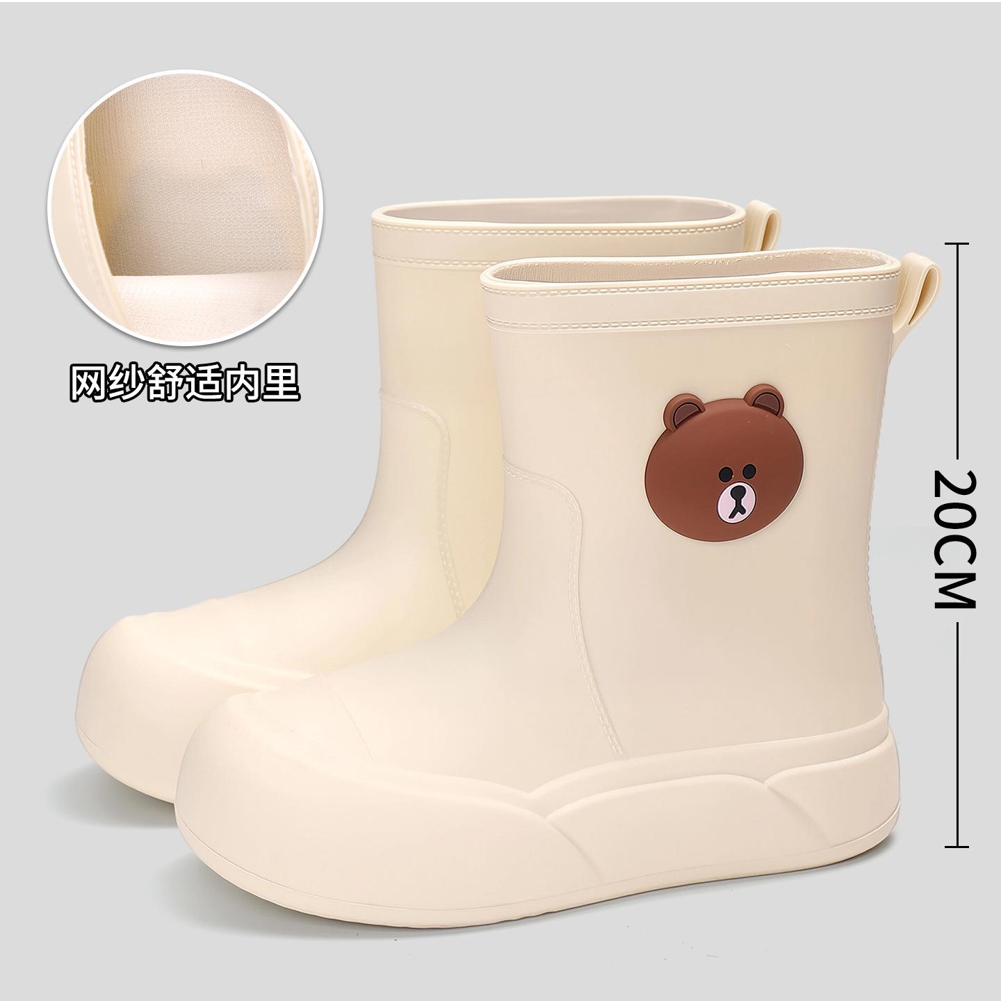 

Cute medium tube rain shoes women s rubber shoes wear non-slip water boots thick-soled waterproof shoes velvet short rain boots women 36 білий