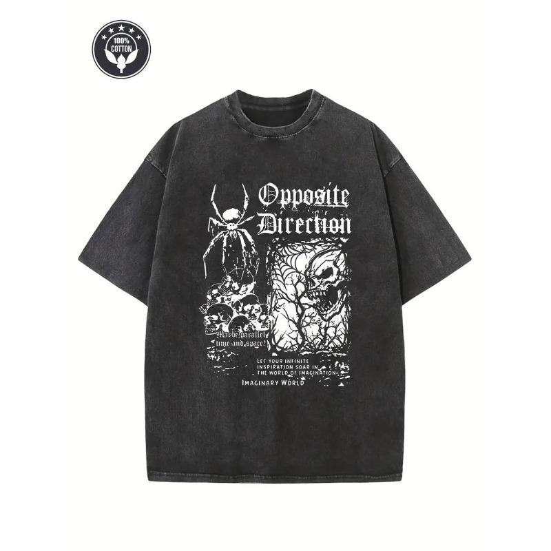 

Water-Washed T-Shirt with an Angry Skull Spider Print, Made of High-Quality , Machine Washable, for Summer T-Shirts, Outdoor Activities S чёрный