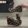 Fashion Liyke Sexy Leopard Print Platform High Heels Wedges Slippers For Woman Fashion Big Flowers Summer Transparent Sandal Female Shoe