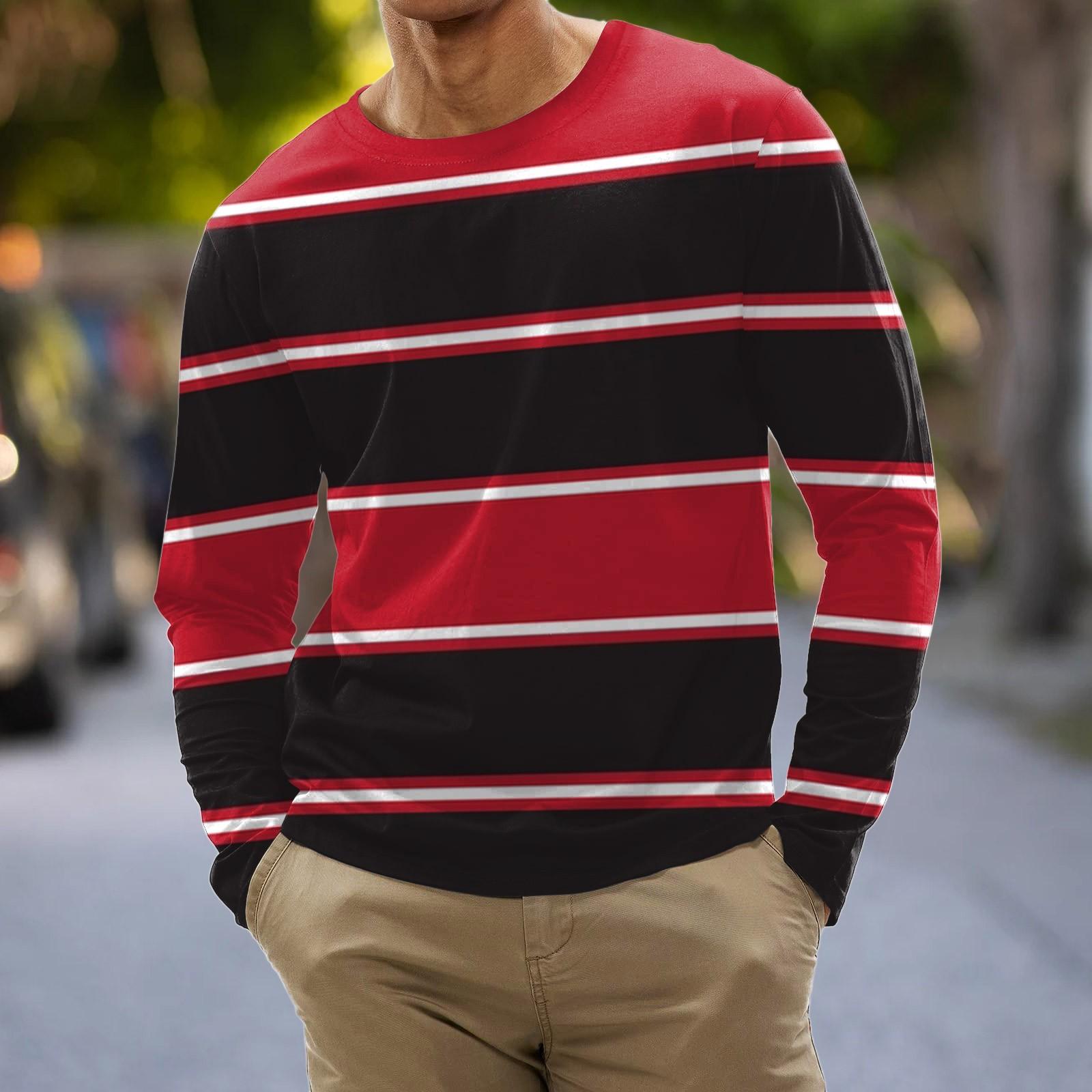 

Мужская мода повседневные рубашки с круглым вырезом и длинными рукавами с принтом в полоску, топы, блузки XL красный