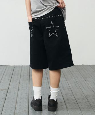 KAIFAI Star Stud Bermuda Pants (Black) K26Qc241