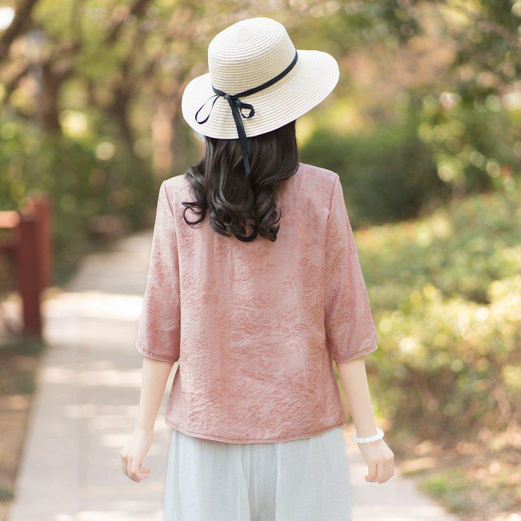 Chic Camicia Retro a Sette Maniche Stile Cinese