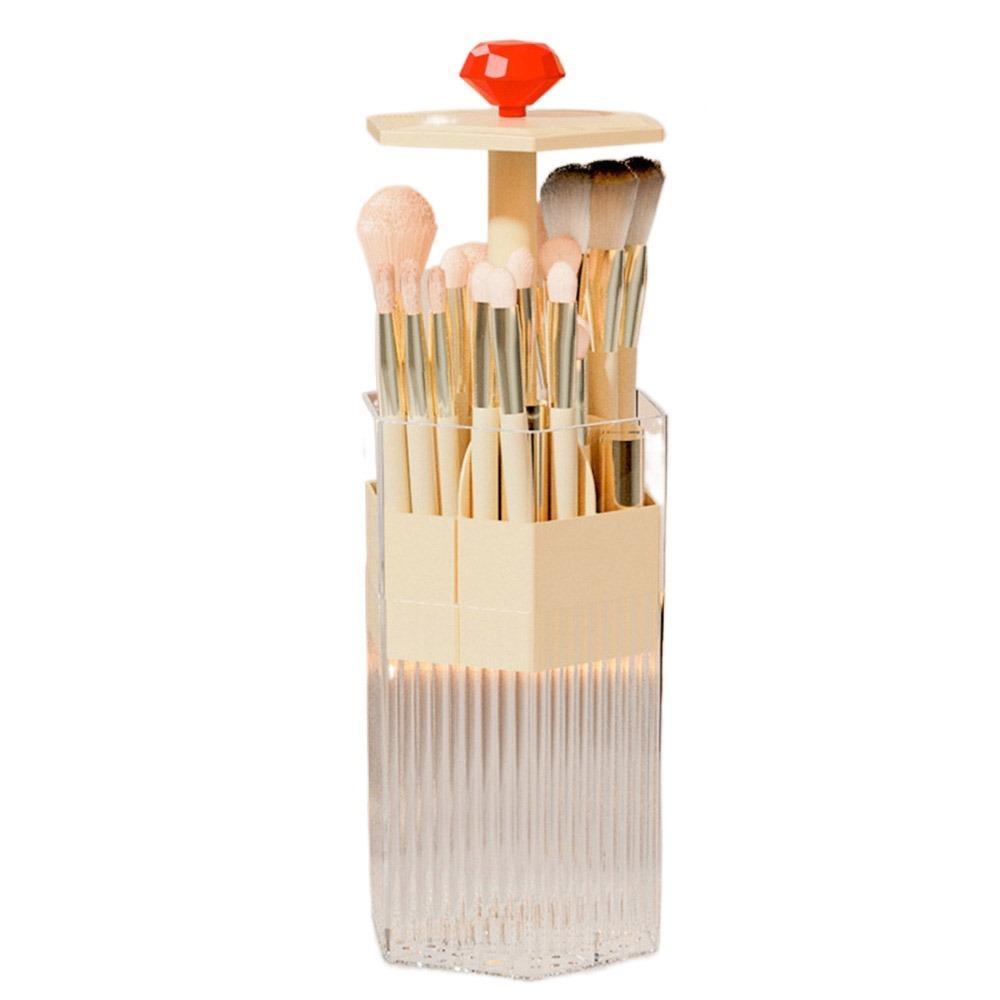 

Dustproof Makeup Brush Organizer Press Type Cosmetics Storage Box Lipstick Organizer Bathroom бежевый
