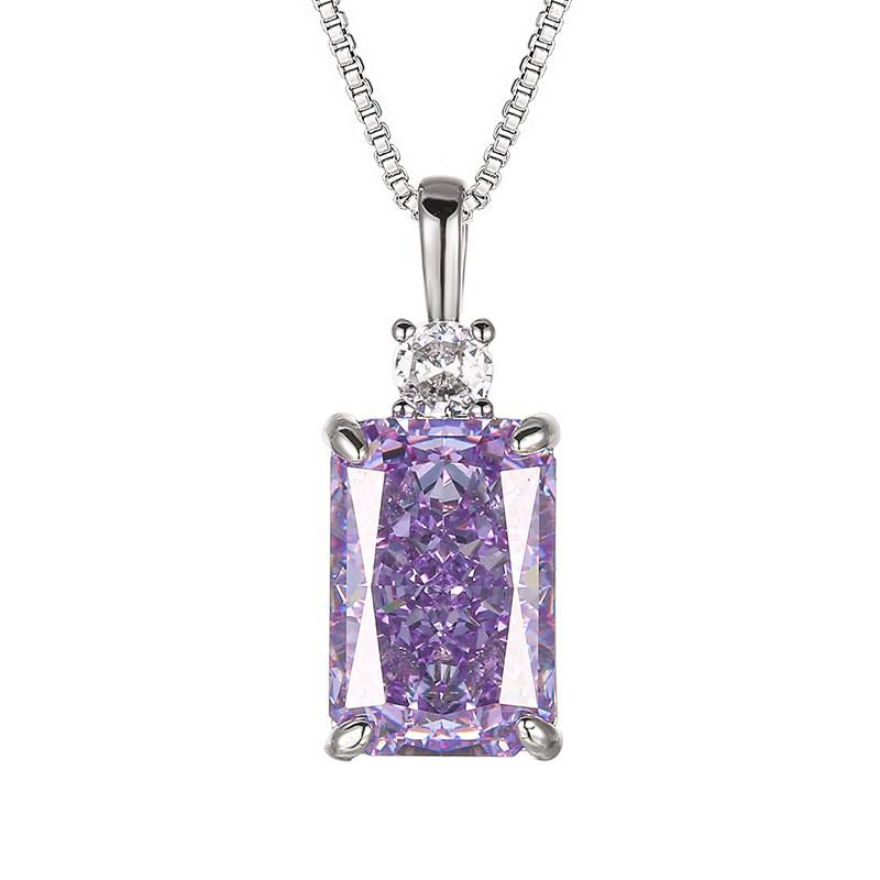 Womens Fashion Jewelry Set With Cubic Zirconia Ice Flower Cut Earrings Necklace Ring Purple Violet Tone Copper Alloy