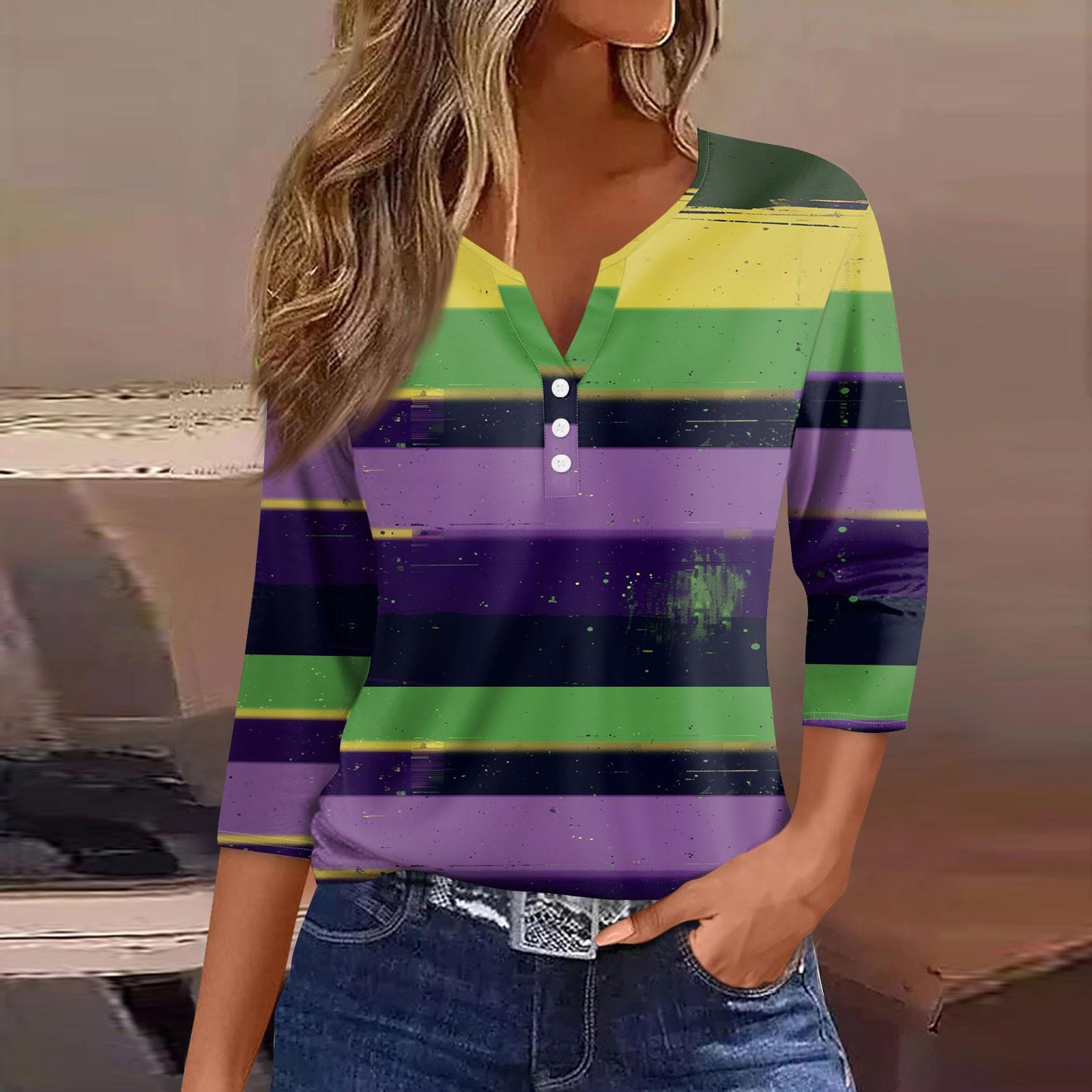 Жен. Футболка Футболка С принтом Пуговицы Рукав 3/4 Повседневные Выходные Мода — фото 9