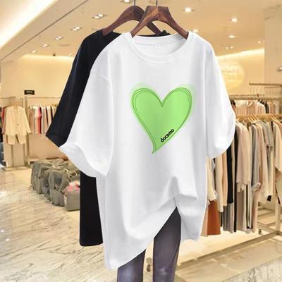 2025 Summer New Loose and Versatile White Love Printed Short-sleeved T-shirt Top Women's T
