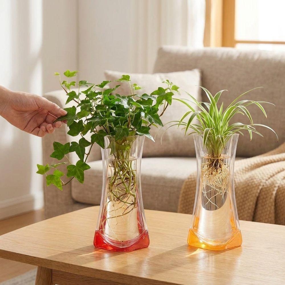 5Pcs Folding Clear PVC Flower Vase Shatterproof Collapsible Hydroponic Floral Vase Leak-proof Waterproof Plant Containers Room